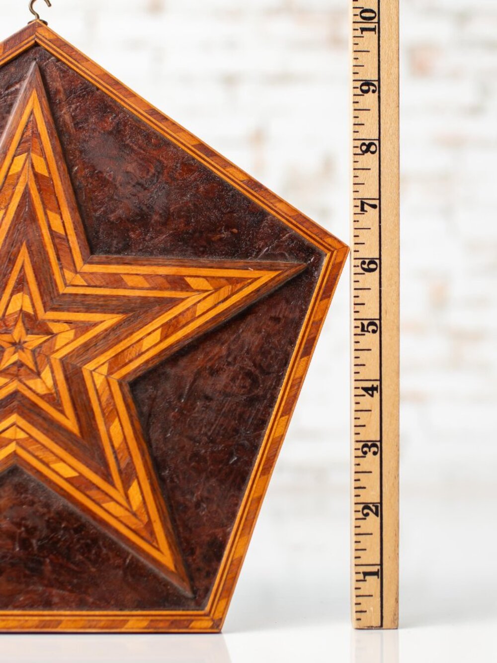 Vintage Wood Inlay Star Wall Hanging Handmade Geometric Marquetry Decor 10" - Picture 7 of 8